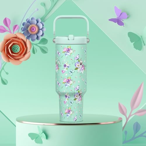 Cafezi 40 oz Tumbler with Handle and Straw, Vacuum Insulated Tumblers with Flip Straw and Top Handle, Reusable Insulated Cup for Home, Outdoors, Leakproof, Fits in Cup Holder, Cold for 30 Hours - Image 2