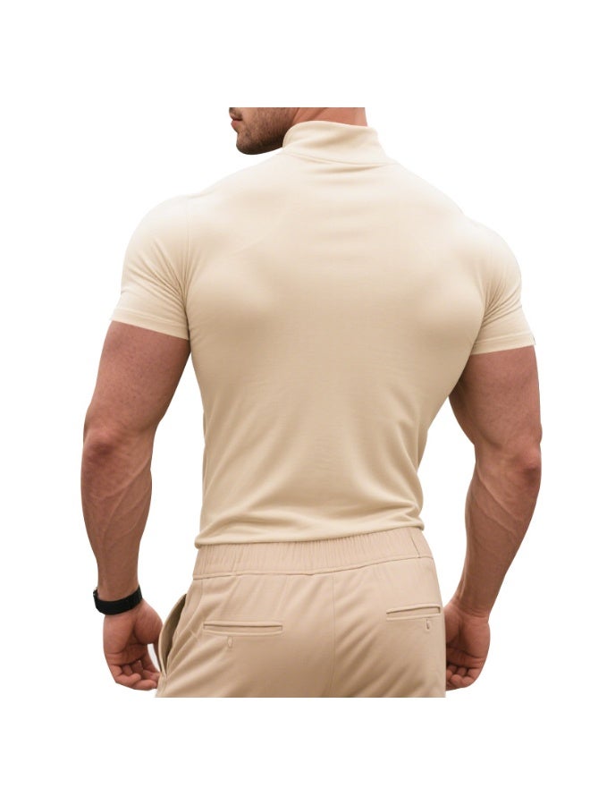 Casual Summer Short Sleeve T-Shirt Men's Slim Fit High Collar Breathable Base Shirt  Short Sleeve Tee - Image 2