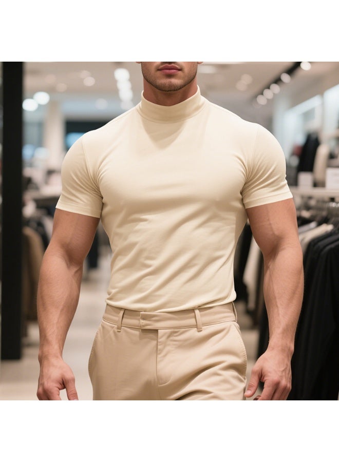 Casual Summer Short Sleeve T-Shirt Men's Slim Fit High Collar Breathable Base Shirt  Short Sleeve Tee - Image 3