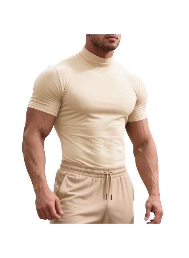Casual Summer Short Sleeve T-Shirt Men's Slim Fit High Collar Breathable Base Shirt  Short Sleeve Tee - Image 1