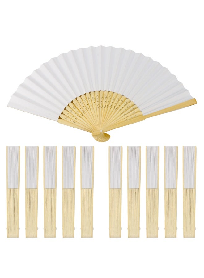 مروحة يدوية قابلة للطي مصنوعة من الخيزران ومصنوعة من الورق القابل للطي، مناسبة لحفلات الزفاف وتزيين المنزل ورسم الأطفال DIY (عبوة من 10 قطع) - Image 1