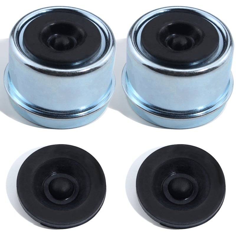 iBroPrat 2pcs Trailer Axle Dust Cap Cup Grease Cover 1.98" Hub with Extra 2 Rubber Plugs,Trailer Axle Wheel Hub and Bearing Dust Cap for Most 2000 to 3500 Pound Axles Dexter - Image 1