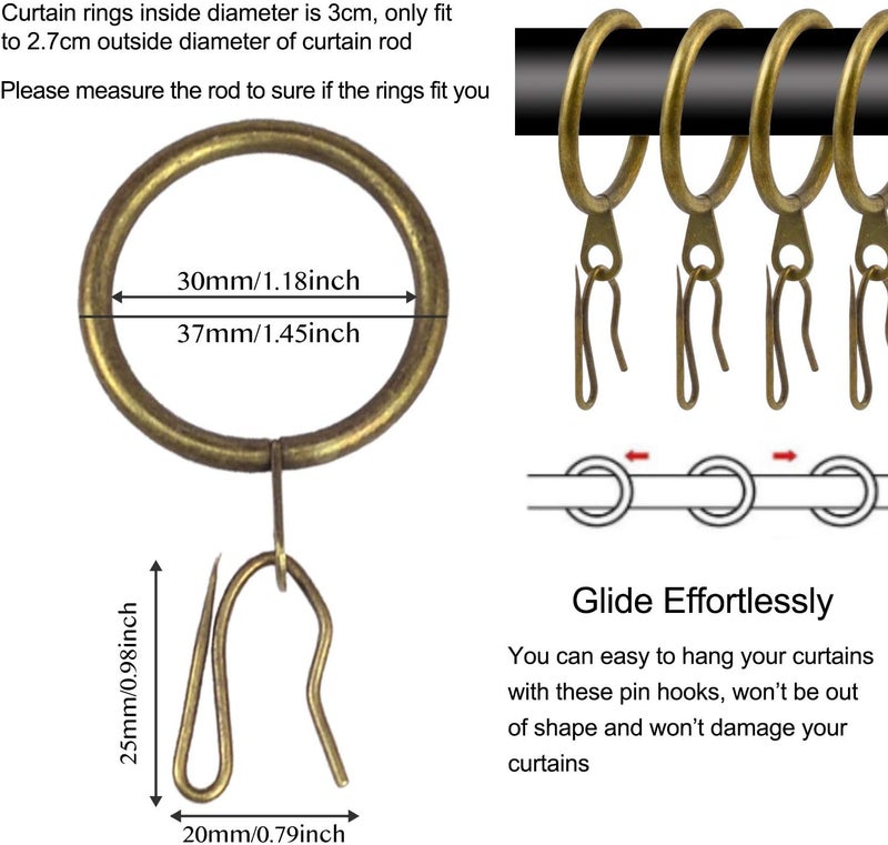 Wision 40 Pcs Metal Curtain Rings & Hooks - 30 mm Internal Diameter Decorative Curtain Hanging Rings (Green Bronze) - Image 3