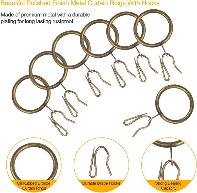 Wision 40 Pcs Metal Curtain Rings & Hooks - 30 mm Internal Diameter Decorative Curtain Hanging Rings (Green Bronze) - Image 2