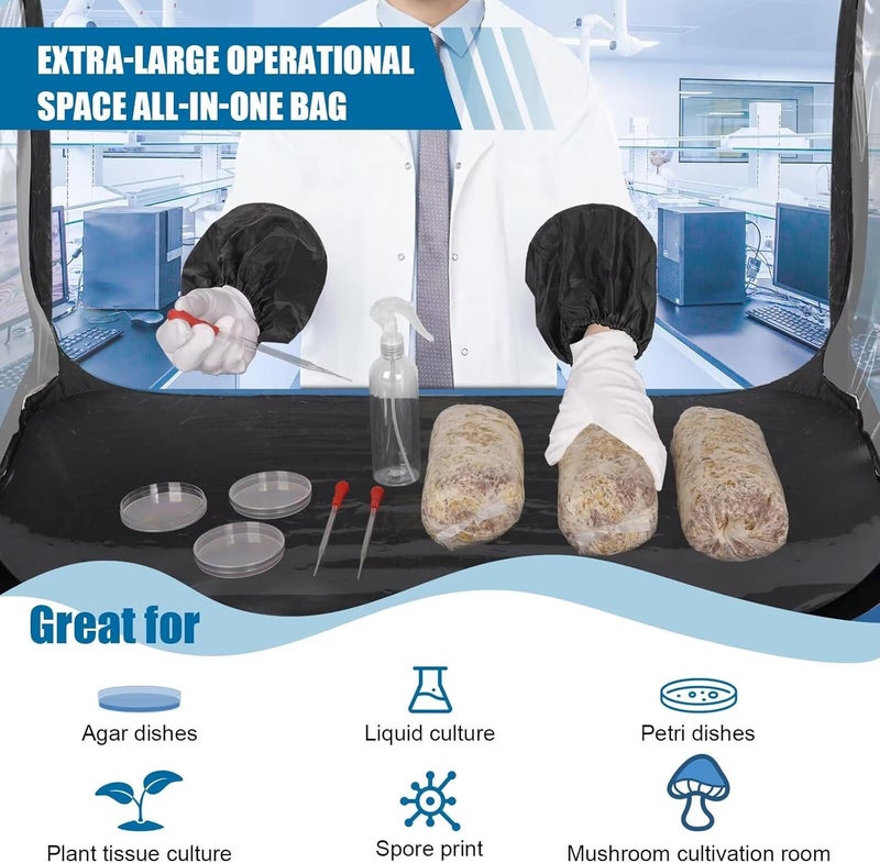 Large Still Air Box Mushroom Growing Tent - 38×20×25 Inches Black and Clear Plastic - Image 2