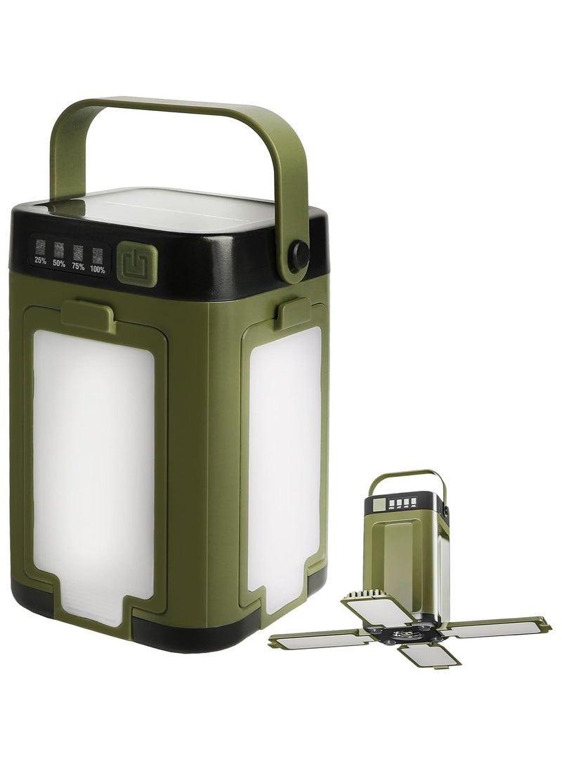 فانوس تخييم LED مقاوم للماء بدرجة IPX4 مع لوحة شمسية وشحن من النوع سي، تصميم قابل للتوسيع من 4 لوحات، وظيفة باور بانك، مثالي لانقطاع الطاقة والانشطة الخارجية واحتياجات المصباح اليدوي - Image 1