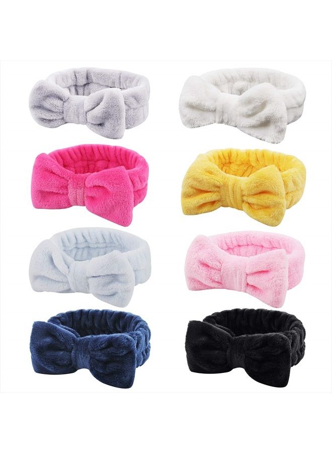 Ondder 8 Pack Spa Headbands Makeup Bow Face Wash Bowknot Headbands for Washing Face Solid Color Facial Headbands Fluffy Skincare Shower Spa Cosmetic Headband Bow Hair Band for Women Girls - Image 1