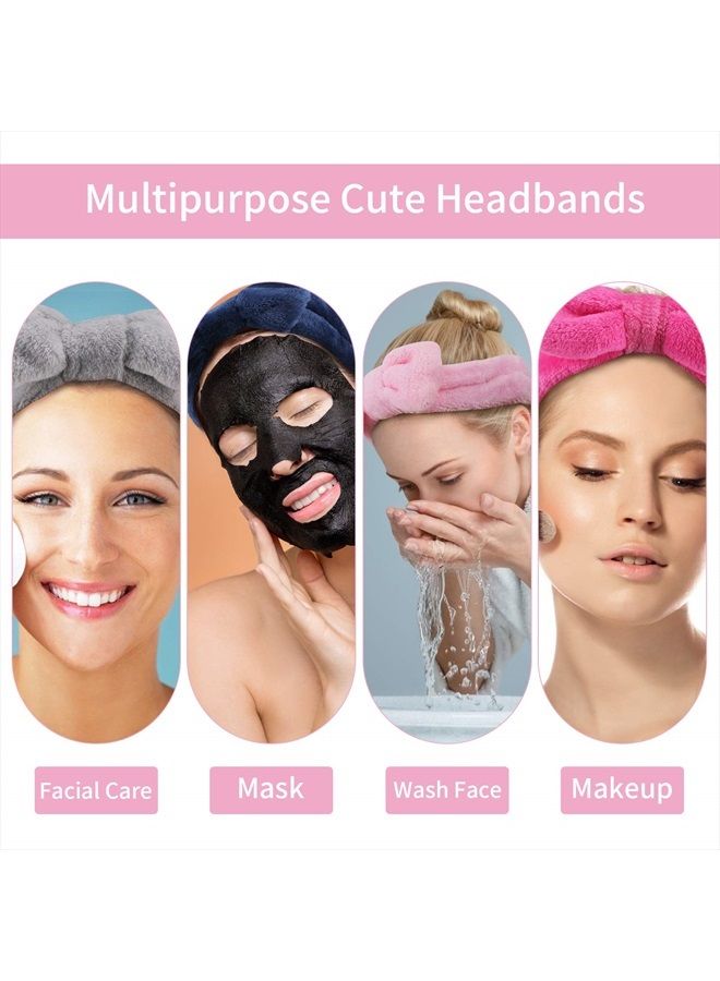 Ondder 8 Pack Spa Headbands Makeup Bow Face Wash Bowknot Headbands for Washing Face Solid Color Facial Headbands Fluffy Skincare Shower Spa Cosmetic Headband Bow Hair Band for Women Girls - Image 4