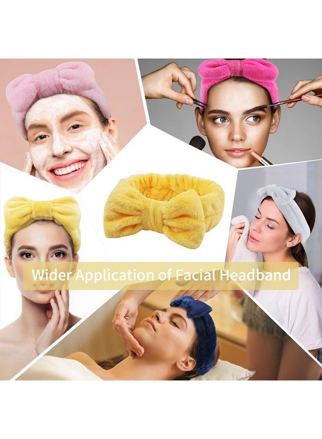 Ondder 8 Pack Spa Headbands Makeup Bow Face Wash Bowknot Headbands for Washing Face Solid Color Facial Headbands Fluffy Skincare Shower Spa Cosmetic Headband Bow Hair Band for Women Girls - Image 3