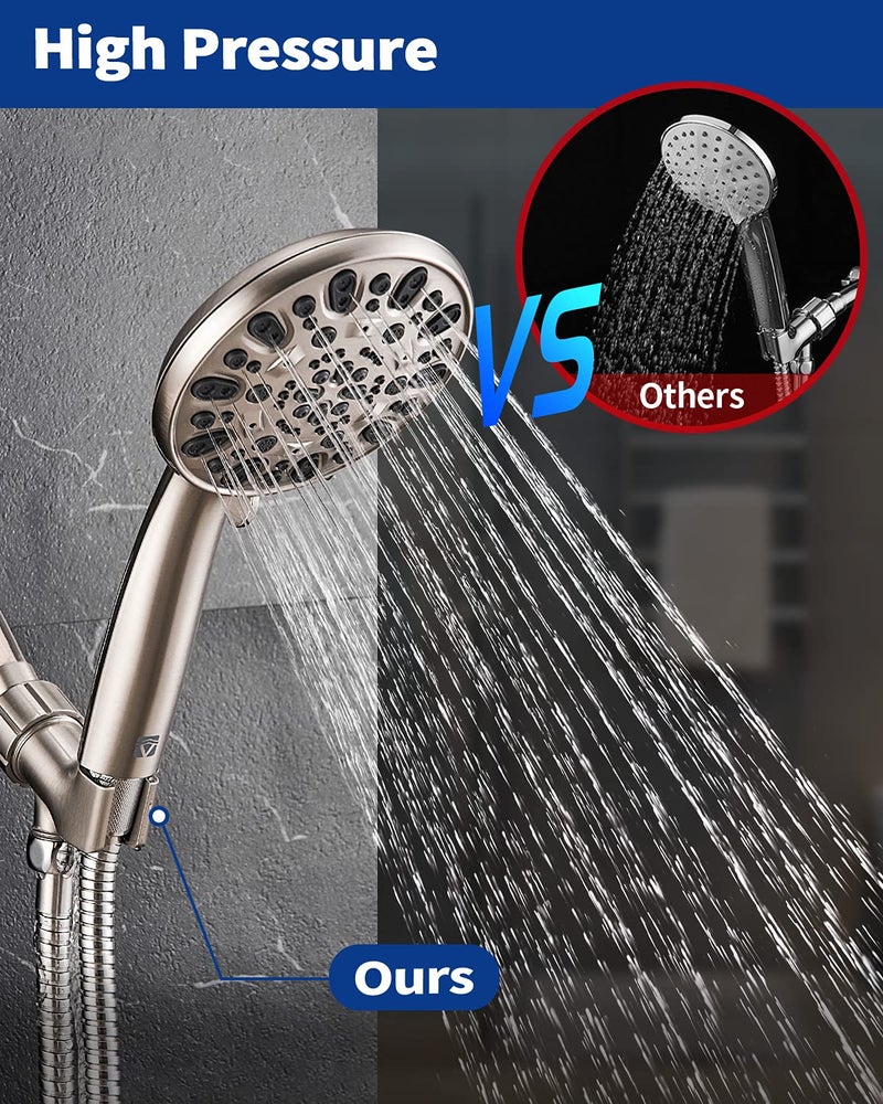 VMASSTONE High Pressure Handheld Shower Head VMASSTONE 7-Spray Setting Showerhead Kit with 59" Stainless Steel Hose and Adjustable Mount for Showering Enjoyment Even at Low Water Flow (HM-002 Brushed Nickel) - Image 3