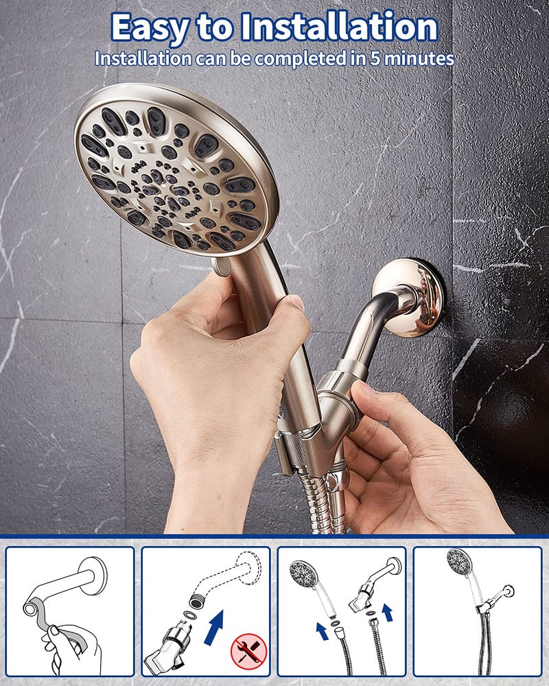 VMASSTONE High Pressure Handheld Shower Head VMASSTONE 7-Spray Setting Showerhead Kit with 59" Stainless Steel Hose and Adjustable Mount for Showering Enjoyment Even at Low Water Flow (HM-002 Brushed Nickel) - Image 5
