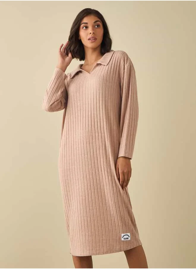 FAV Ribbed Collared Sleepshirt with Long Sleeves