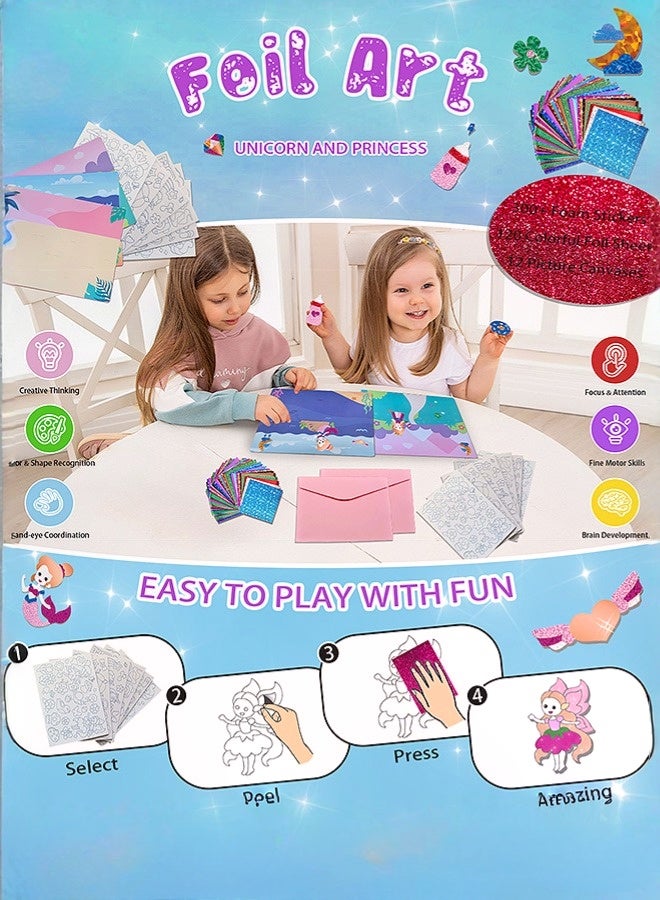 tangs Dinosaur DIY Foil Art Scrapbook Kit for Kids - 6 Canvases, 60+ Stickers, 60+ Color Foils, Gift Box, Creative Craft Activity for Children - Image 3