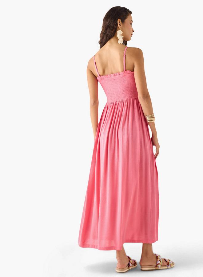 سبلاش فيڤ فستان ماكسي بياقة مزمومة - Image 3