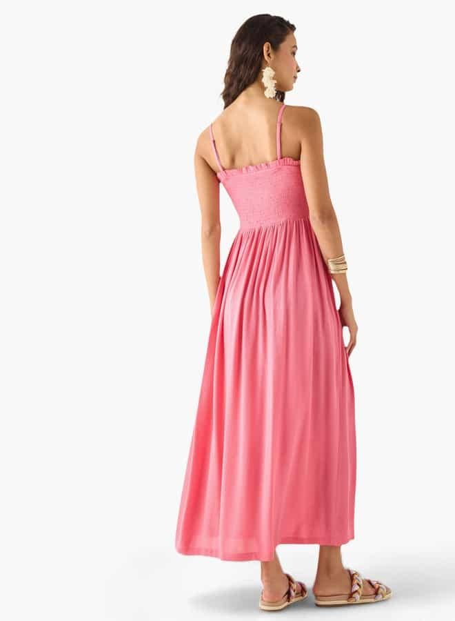 سبلاش فيڤ فستان ماكسي بياقة مزمومة - Image 4