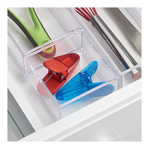 InterDesign iDesign Clarity Plastic Drawer Organizer, Storage Container for Kitchen Gadgets, Corks, Sticky-Notes, Clips in Pantry, Cabinets, Countertops, 4" x 4" x 2" - Clear,X-Small - Image 5