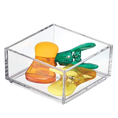 InterDesign iDesign Clarity Plastic Drawer Organizer, Storage Container for Kitchen Gadgets, Corks, Sticky-Notes, Clips in Pantry, Cabinets, Countertops, 4" x 4" x 2" - Clear,X-Small - Image 1