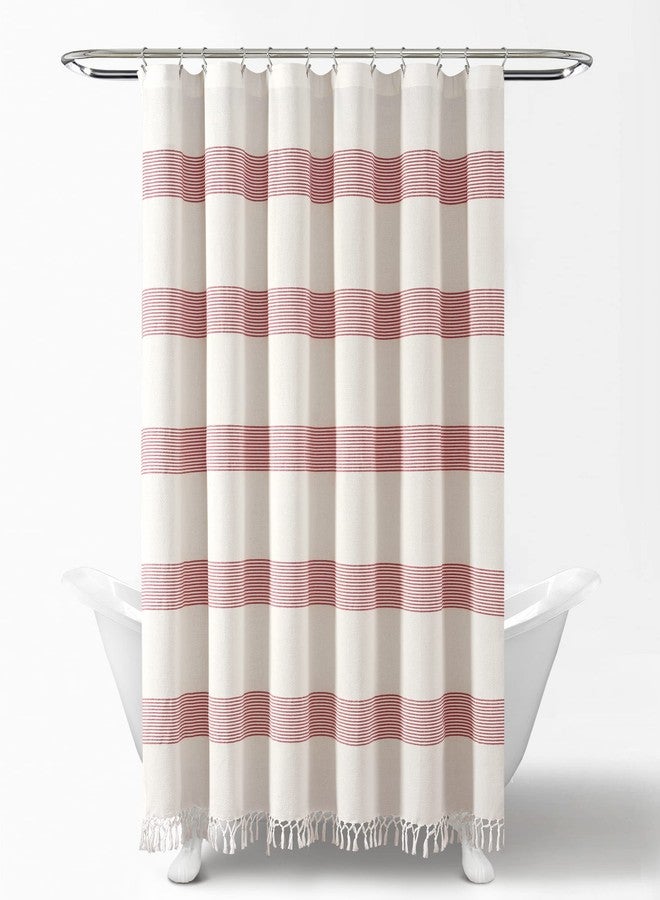 Lush Decor Tucker Stripe Yarn Dyed Cotton Knotted Tassel Shower Curtain, 72" x 72", White & Red - Image 5