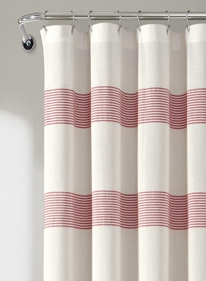 Lush Decor Tucker Stripe Yarn Dyed Cotton Knotted Tassel Shower Curtain, 72" x 72", White & Red - Image 2