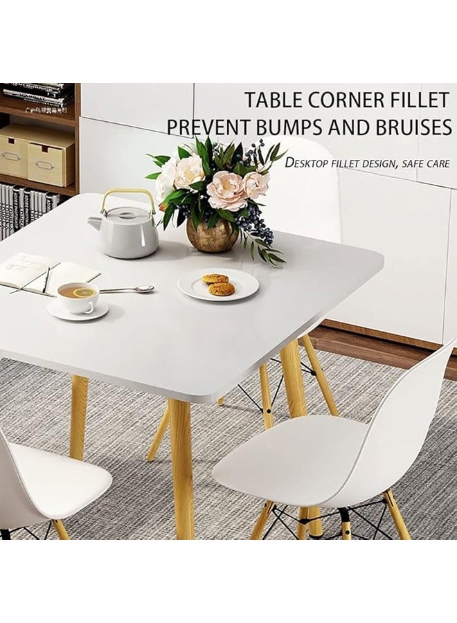 Taimi 5-Piece Dining Set,Modern Square Dining Table with 4 Elegant Chairs | Solid White Wood Table 80x80x73cm with 4 White Plastic Chairs and Wooden Legs - Image 5