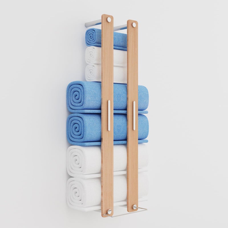 CJAID Bamboo Towel Rack30In RollUp Towel Rack Organizerwith a Hanging Rack Holds 7 Large  11 Small TowelsEco Friendly Bathroom Storage Rack 