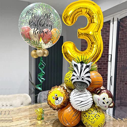 Lazybeee 19pcs Jungle Animal Balloons Set Large Number 3 Birthday Party Decorations Kids Monkey Zoo Animal Theme Foil Balloons. - Image 5