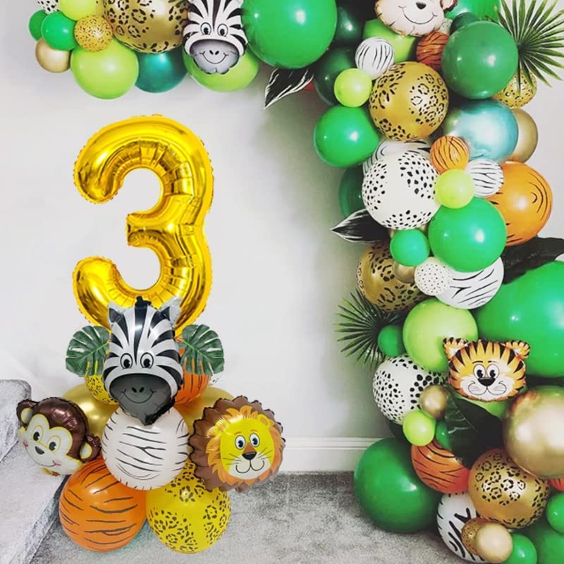 Lazybeee 19pcs Jungle Animal Balloons Set Large Number 3 Birthday Party Decorations Kids Monkey Zoo Animal Theme Foil Balloons. - Image 3
