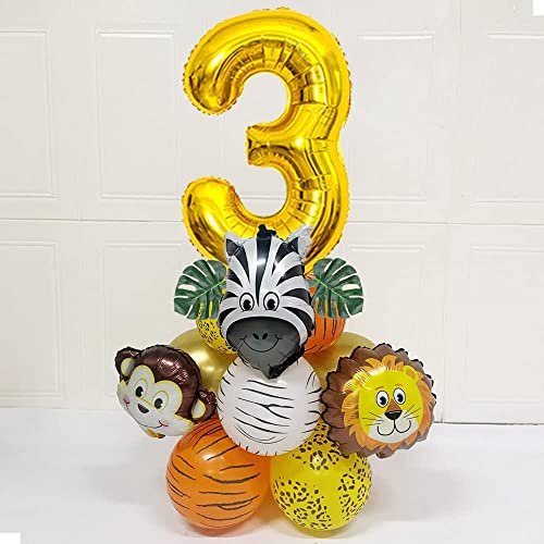 Lazybeee 19pcs Jungle Animal Balloons Set Large Number 3 Birthday Party Decorations Kids Monkey Zoo Animal Theme Foil Balloons. - Image 4