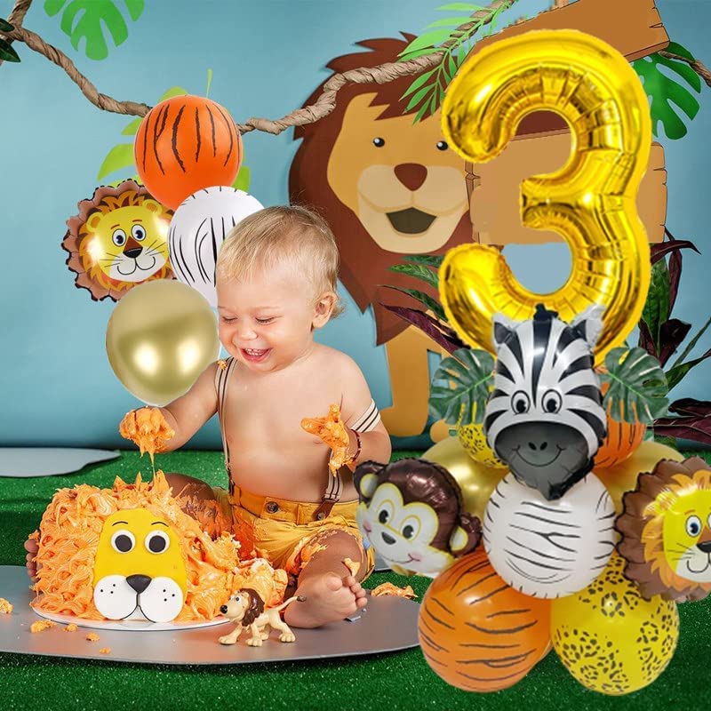 Lazybeee 19pcs Jungle Animal Balloons Set Large Number 3 Birthday Party Decorations Kids Monkey Zoo Animal Theme Foil Balloons. - Image 2
