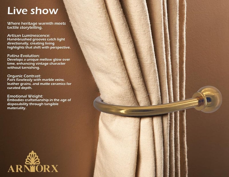 ARNORX حاملات ستائر ، خطافات، قطعتان، خطافات فولاذية صلبة، نهاية كروية فرنسية زخرفية، حاملات ستائر، مثبتة على الحائط، ربطات ستائر، ذهب عتيق - Image 3