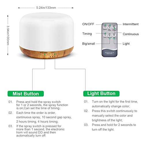 Marchred 300ML Essential Oil Diffuser, Remote Control Ultrasonic Aromatherapy Oil Diffusers Cool Mist Humidifier, Waterless Auto-Off and 7 LED Light Colors for Bedroom, Yoga, SPA, Baby - Image 5