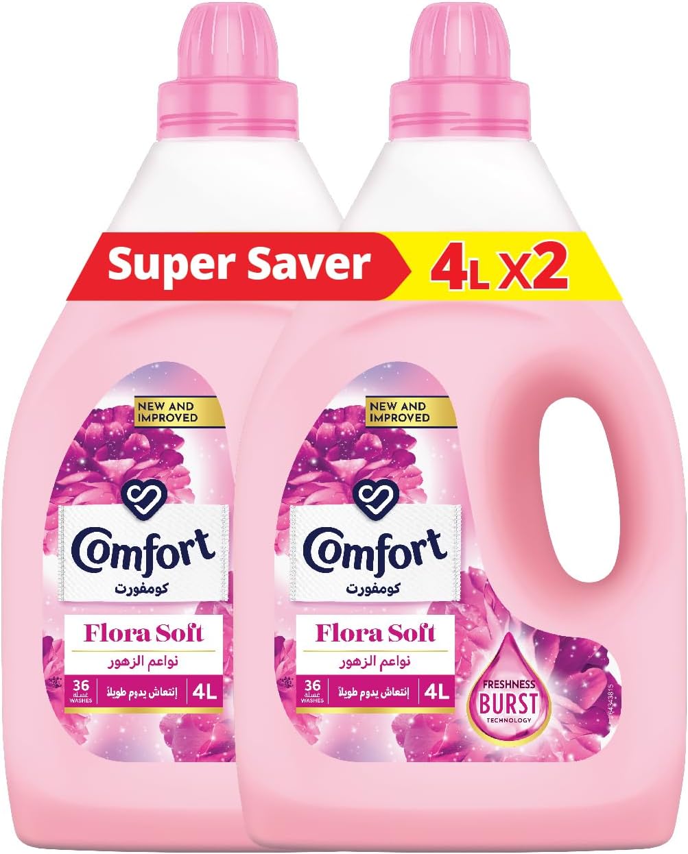 Comfort Fabric Softener, Flora Soft, 4L x 2 with Freshness-Burst Technology