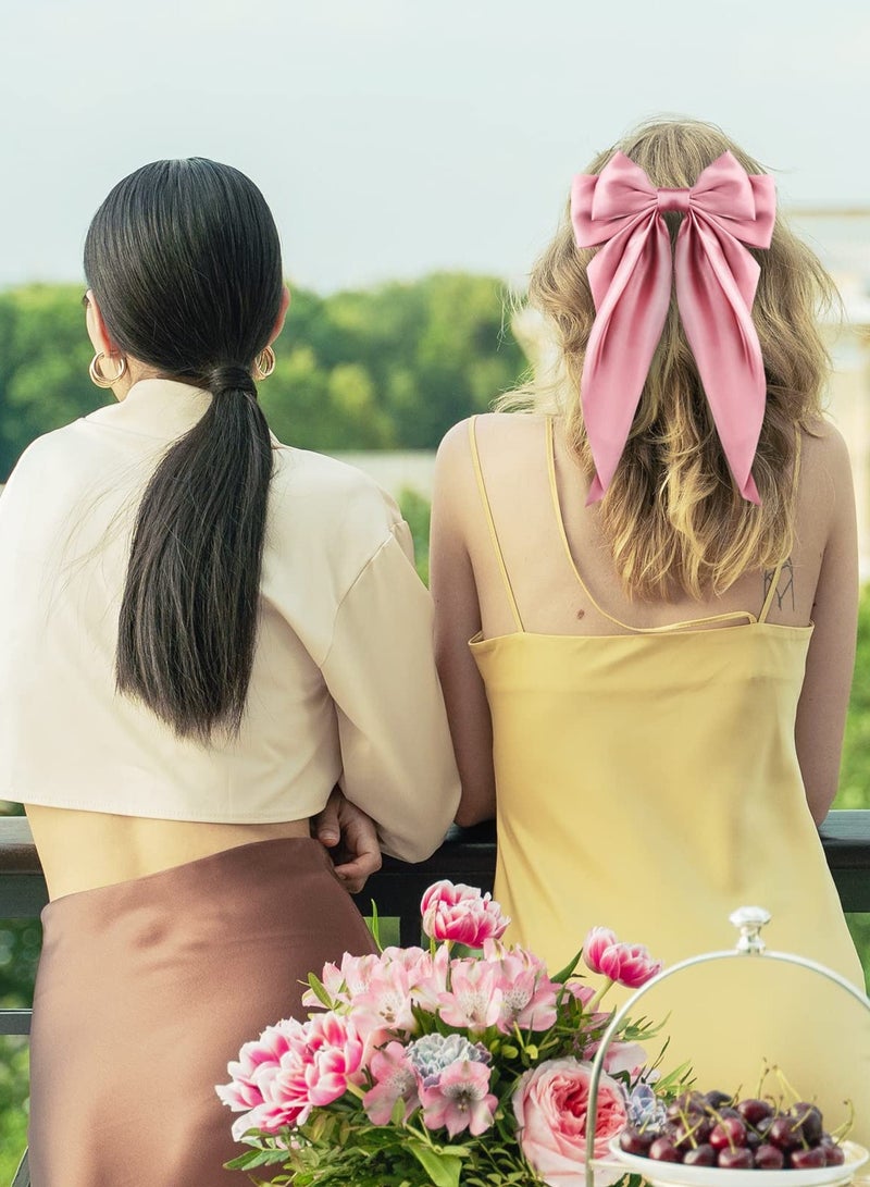 Generic 2pcs Long Tail Satin Silk French Hair Bows for Women and Girls, Pink and Navy Blue Bow Hair Barrettes, Perfect Dress-Up Accessories for Birthdays, Parties, and Shows. - Image 5
