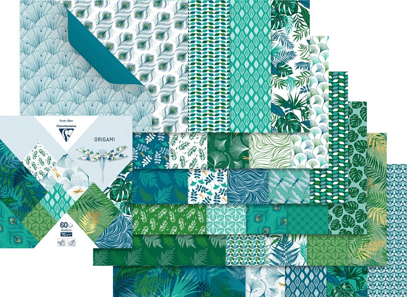 Clairefontaine  Ref 95354C  Origami Paper Pack of 60 Sheets  15 x 15cm in Size 70gsm Paper Printed Design on Front  Plain Backs  Floral Patterns