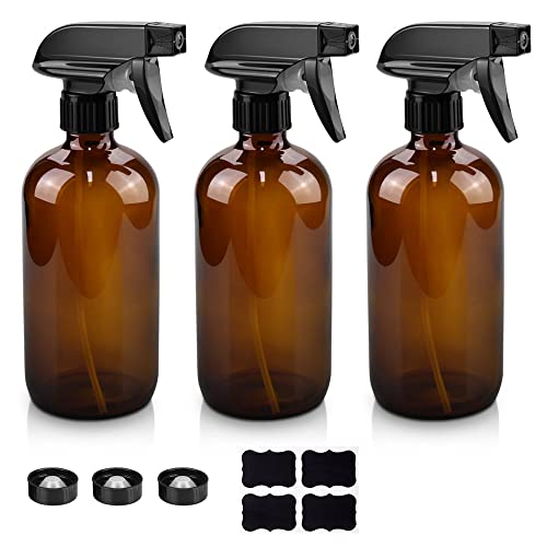 Worldgsb Glass Spray Bottles, 16oz Amber Glass Spray Bottles with Labels & Adjustable Nozzle, Reusable Containers for Cleaning, BBQ, Food, Plants, Alcohol, Essential Oils(3 Pack) - Image 1