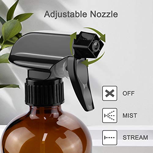 Worldgsb Glass Spray Bottles, 16oz Amber Glass Spray Bottles with Labels & Adjustable Nozzle, Reusable Containers for Cleaning, BBQ, Food, Plants, Alcohol, Essential Oils(3 Pack) - Image 2