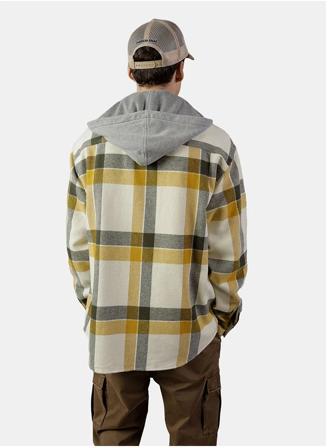 امريكان ايجل Checked Hooded Shirt