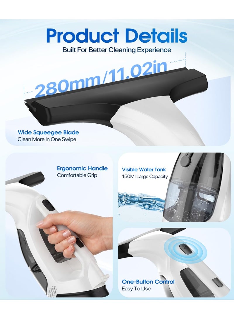 Manopola Window Vacuum Squeegee Cordless, 3-in-1 Electric Window Cleaner Tool with Spray & Microfiber Pad, Streak-Free 2200Pa Suction for Glass, Shower Doors, Mirrors, Tiles and Car Windows - Image 5