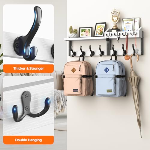 Evermagin 29" Coat Rack Wall Mount with Shelf, 4 in 1 Coat and Key Hanger with 11 Metal Hooks, Entryway Wall Mounted Shelf with Mail Holder for Living Room, Bedroom, White - Image 5