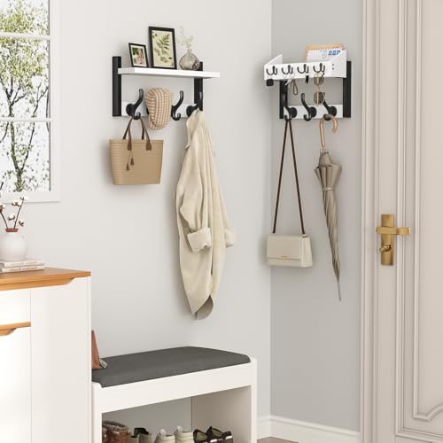 Evermagin 29" Coat Rack Wall Mount with Shelf, 4 in 1 Coat and Key Hanger with 11 Metal Hooks, Entryway Wall Mounted Shelf with Mail Holder for Living Room, Bedroom, White - Image 2