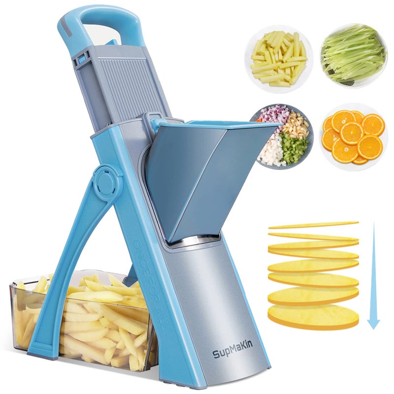 SUPMAKIN Upgrade Safe Mandoline Slicer Plus, Adjustable Vegetable Chopper Food Slicer, Potato Slicer, Veggie Salad chopper Kitchen Safe Chopping Artifact (Blue) - Image 1