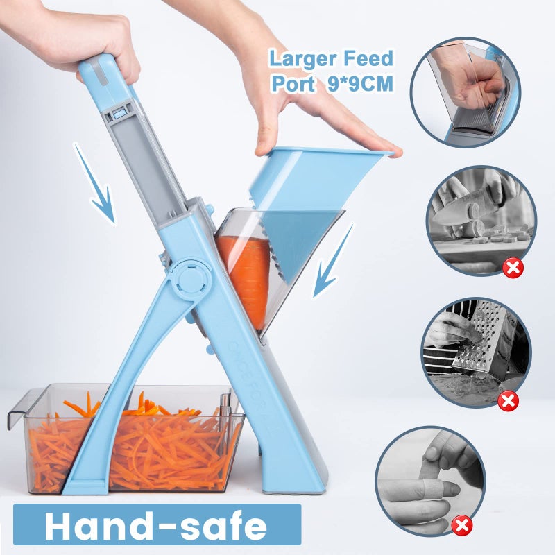 SUPMAKIN Upgrade Safe Mandoline Slicer Plus, Adjustable Vegetable Chopper Food Slicer, Potato Slicer, Veggie Salad chopper Kitchen Safe Chopping Artifact (Blue) - Image 2