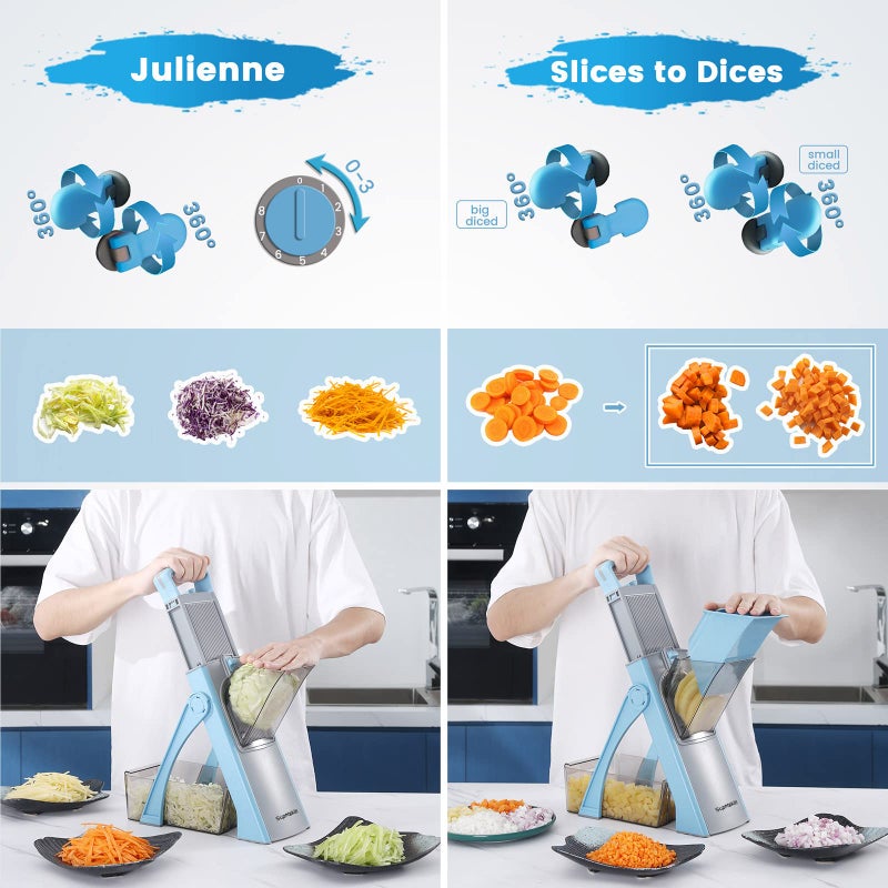 SUPMAKIN Upgrade Safe Mandoline Slicer Plus, Adjustable Vegetable Chopper Food Slicer, Potato Slicer, Veggie Salad chopper Kitchen Safe Chopping Artifact (Blue) - Image 4