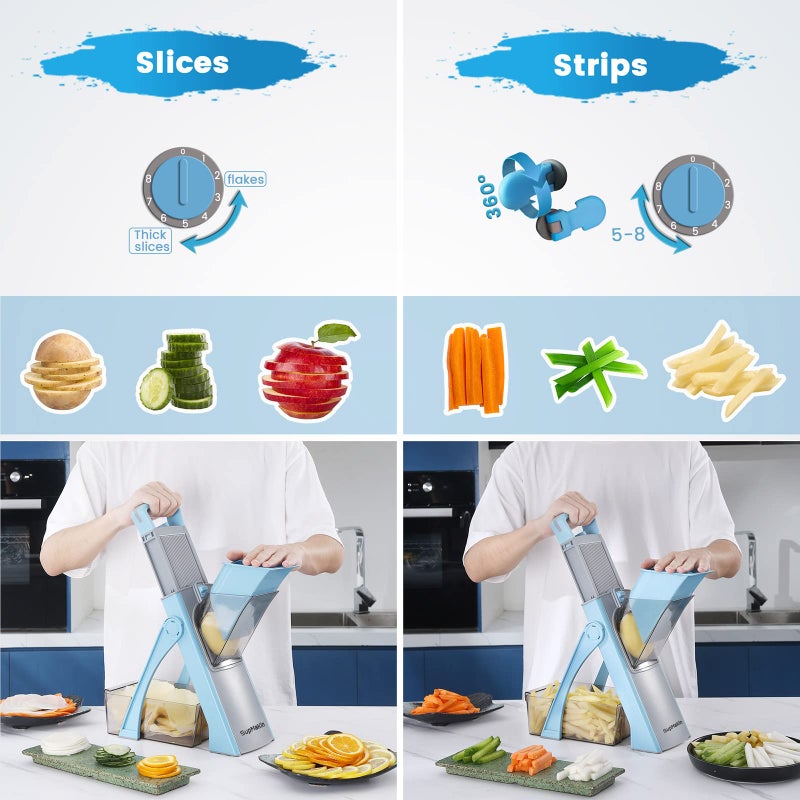 SUPMAKIN Upgrade Safe Mandoline Slicer Plus, Adjustable Vegetable Chopper Food Slicer, Potato Slicer, Veggie Salad chopper Kitchen Safe Chopping Artifact (Blue) - Image 3