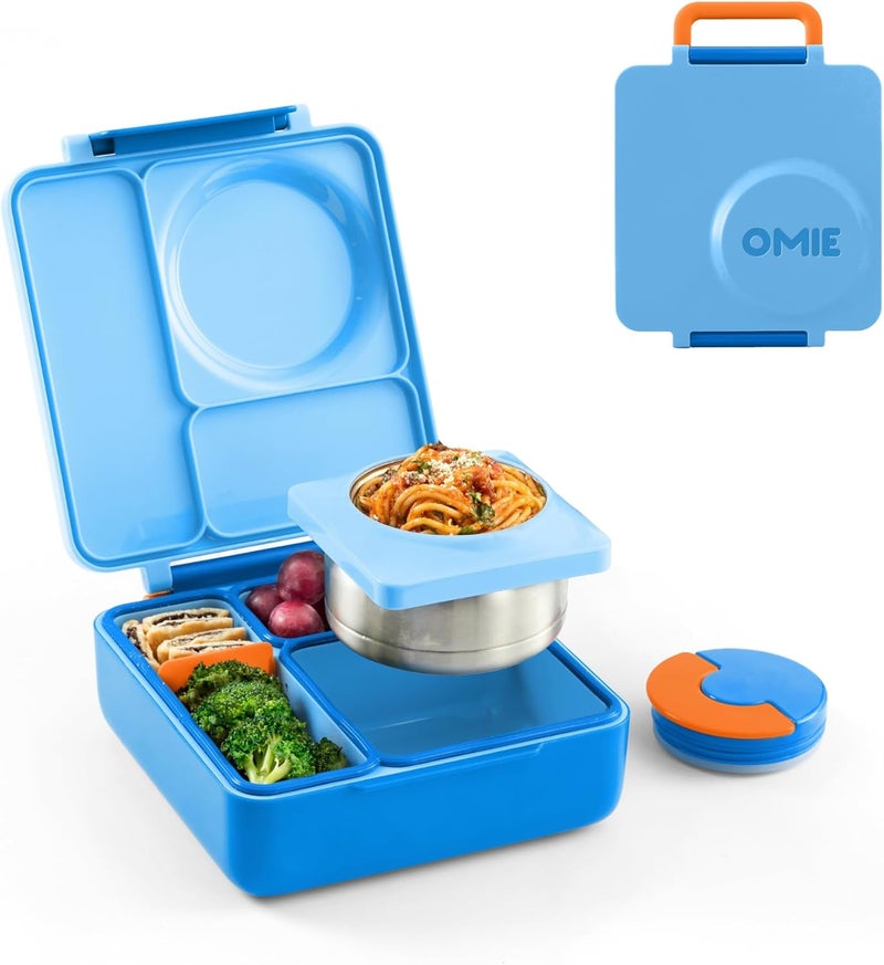 OMIE صندوق أومي بوكس للبنتو للأطفال - صندوق غداء معزول مع وعاء طعام محكم الغلق - 3 أقسام، منطقتان حراريتان (سماء زرقاء) - Image 1