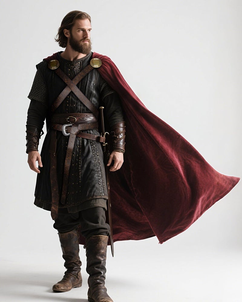 L'VOW Thunder God Cloak Medieval King Cape for Men Women Halloween Thor Cosplay, Renaissance LARP Costume(Burgundy) - Image 2