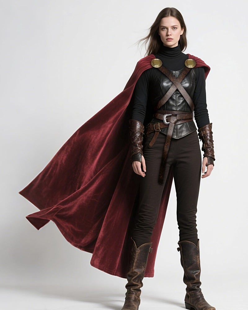 L'VOW Thunder God Cloak Medieval King Cape for Men Women Halloween Thor Cosplay, Renaissance LARP Costume(Burgundy) - Image 3