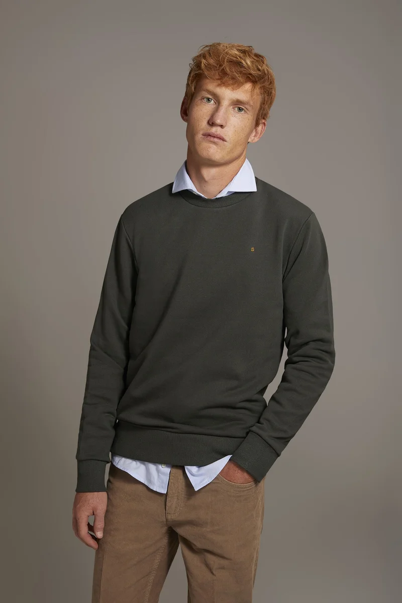 دوبل غانغر Round neck 100% cotton sweatshirt made in Italy - Military