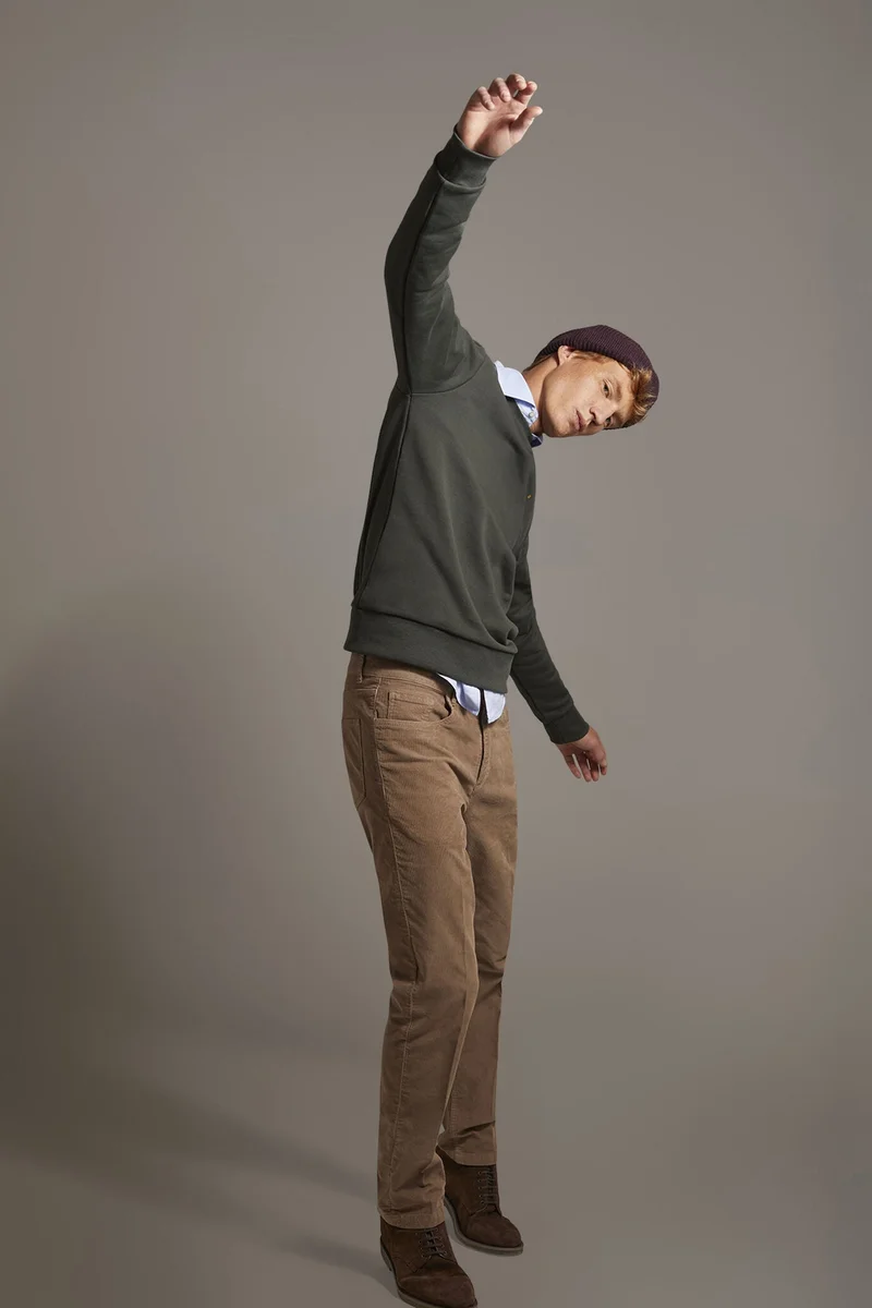 دوبل غانغر Round neck 100% cotton sweatshirt made in Italy - Military
