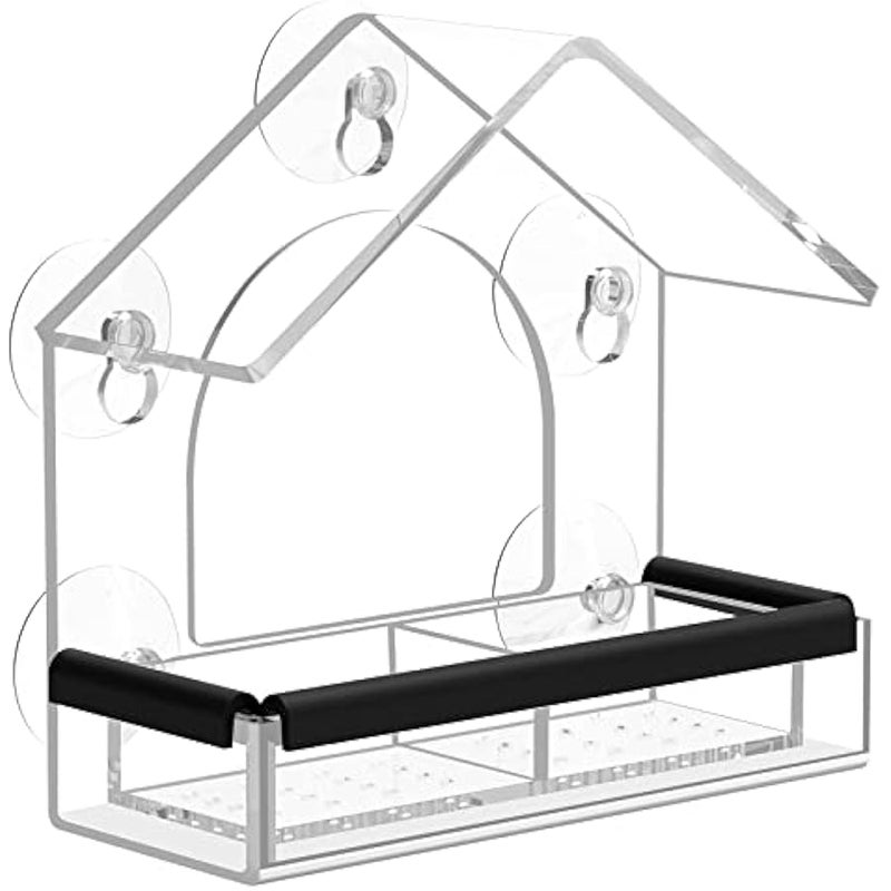 Arabest Transparent Window Bird Feeder with 5 Extra Strong Suction Cups, Drainage Holes, Detachable Seed Tray, Sturdy and Durable Acrylic Clear Birds Feeders for Viewing Wild Birds Outside - Image 1